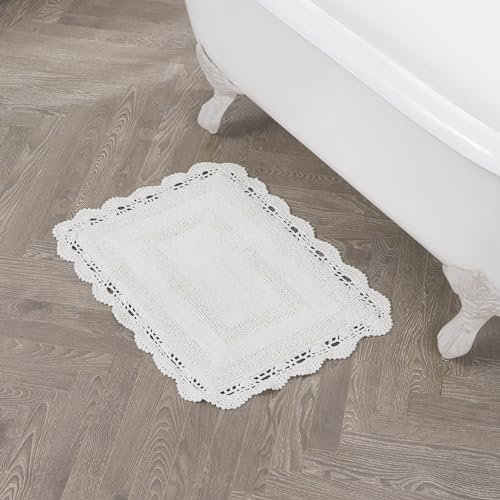 Laura Ashley Badeteppich, Baumwolle, gehäkelt, 43 x 61 cm, Cremeweiß