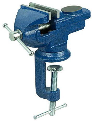 HRB Schraubstock 50 mm klemmbar für Werkbank, Schraubstock klein und drehbar massiv gefertigt mit Hammerschlaglackierung versehen, Feinmechanikerschraubstock