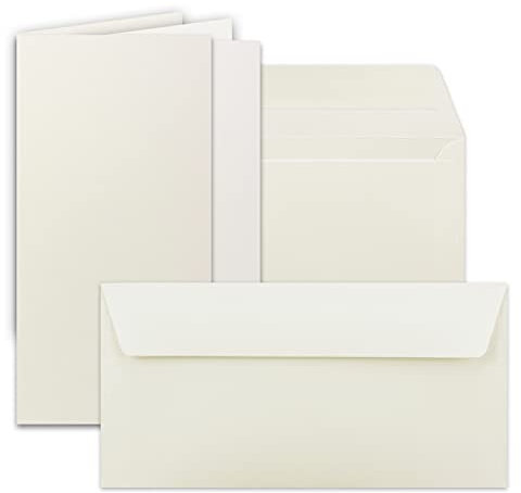 NEUSER PAPIER 100x Kartenpaket DIN Lang mit Doppelkarten, Umschlägen und Einlegeblätter Cremeweiß - Faltkartenset ideal für Einladungen und Karten basteln