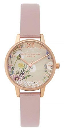 Olivia Burton Analog Quarzuhr für Damen mit Pinkes Veganes Lederarmband - OB16SG04