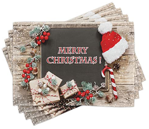ABAKUHAUS Weihnachten Platzmatten, Noel Konzept an Bord, Waschbare Stoff Esszimmer Küche Tischdekorations Digitaldruck, Beige Rot