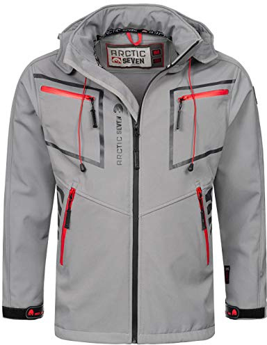 Arctic Seven Herren Softshell Jacke Funktionsjacke Outdoor Regenjacke Atmungsaktiv Fleece Innenfutter AS088 [AS-088-Hellgrau-Gr.S]