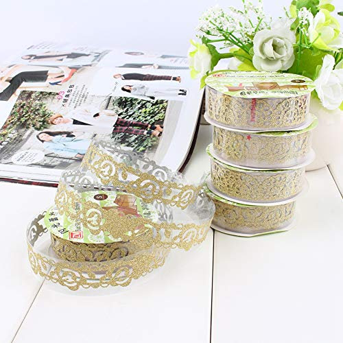 Duokon 10 Rolls Dcor Dentelle Creative Adhsif Paillette Or Poudre Dentelle Ruban Auto Ruban adhsif Dentelle dco Bandes de Papier Autocollant de Bricolage - Environ 100x18 mm (d'or)