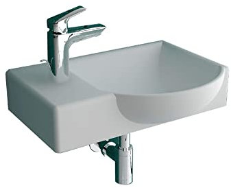 Alpenberger Waschbecken 45 cm Breit mit Überlauf | Handwaschbecken Rechts | Keramik Gästewaschbecken | Badezimmer & Gäste-WC | Hängewaschbecken & Einbauwaschbecken