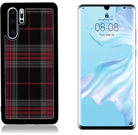 Funda compatible con Huawei P30 Pro escocés Rojo negro / Parte trasera de cristal con goma en los laterales. / TPU Antideslizante Antiarañazos Resistente a los golpes Protector Rígido Teléfo...