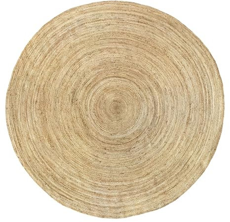 HAMID - Jute Teppich Rund, Alhambra Teppich Handgewebt 100% Naturfaser de Jute, Wohnzimmer, Schlafzimmer, Flurteppich, Dekoration, Farbe Natur, (300x300cm)