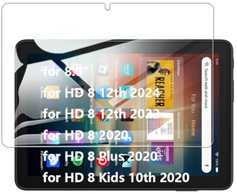 Kepuch 2 Paquetes Vidrio Templado Protector de Pantalla para Fire HD 8 12th 2024 2022, Fire HD 8/8 Plus/Kids 10th 2020