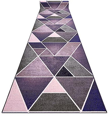 rugsx Antirutsch Teppichläufer Dreiecke - moderner Kurzflor für Küche, Flur & Wohnzimmer, Meterware, violett 120x260 cm