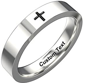 Kreuz Ringe für Männer Einfacher Ring für Frauen Christlicher Schmuck Personalisierte Band Ringe Gravierter Benutzerdefinierter Name Sterling Silber Roségold.