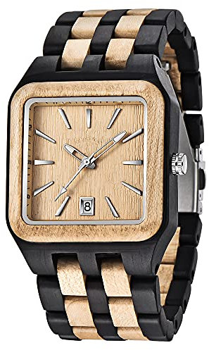 Tiong Herren schwarz-weiß Quarzuhr, Herren rechteckige Holzuhr, Herren Business Holzuhr, Abschlussjubiläum Geschenk Männer Uhr…