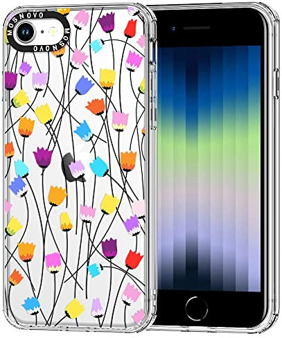 MOSNOVO Cover per iPhone SE/iPhone 8 / iPhone 7 - Custodia Trasparente Sottile Antiurto in TPU+PC per Telefono [Protezione Caduta da 6,6 Piedi/Anti-Peel] - Fioriscono i tulipani