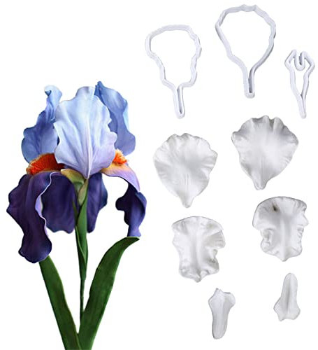 Tagliabiscotti in Plastica+Stampi in Silicone a Forma di Iris Petali Set 9Pz per Fondente Cupcake Zucchero Biscotti Argilla