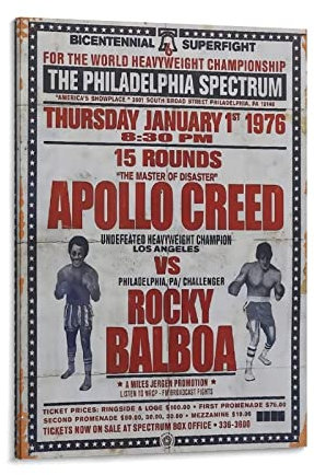 HAPPOW Rocky Balboa Vs Apollo, motivierendes Vintage-Poster, dekoratives Gemälde, Leinwand, Wandkunst, Dekoration für Zuhause, Schlafzimmer, Dekoration, Poster, 60 x 90 cm