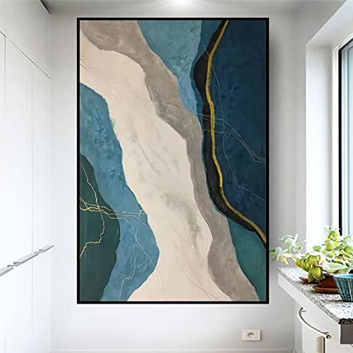 Xinmei Art Leinwand Wandkunst Gedruckt Salon Wandbild Abstrakt Grün Goldfolie Ölbild für Büro Wohnzimmer Home Dekoration Design 40x70cm(16x28in) mit schwarzem Rahmen