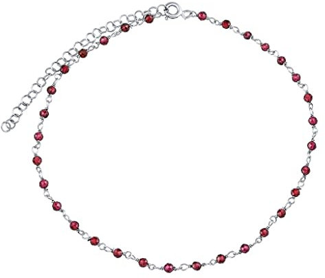SILVEGO Bracelet de cheville pour femme en argent sterling 925 avec émeraude, pierre de lune, turquoise, grenat ou quartz rose, 22 centimeters, Argent, Grenat