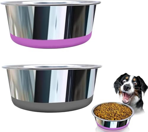 Decyam Dog Bowls, Stainless Steel Pet Bowl With Non-slip Silicone Base, Dog Food Bowl, Dog Water Bowl, Dishwasher Safe, Easy to Clean, 900ml, 2 Pack