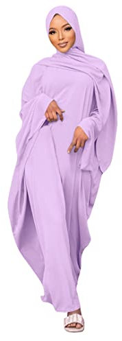 Odizli Gebetskleidung f�r Frauen Abaya Muslim Damen Muslimische Kleider Gebetskleid Langarm Islamische Namaz Elbisesi Jilbab Khimar Kaftan Ramadan Burka Ganzk�rper Lang Robe Lila Haben Hijab F