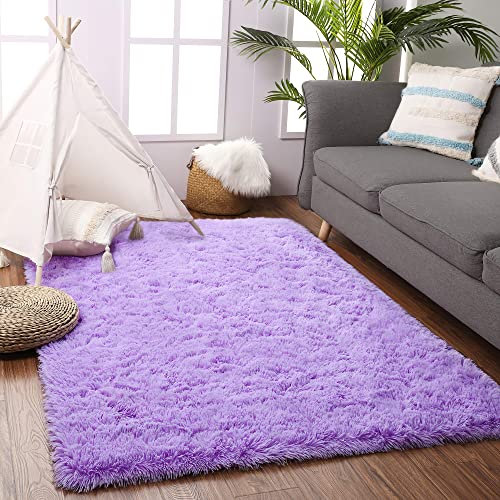 VOFUSHON Wohnzimmer Hochflor Teppich,Shaggy Flur Läufer Teppich Modern Flauschiger Weich Teppich Groß für Wohnzimmer Deko/Schlafzimmer/Kinderzimmer(120 x 160 cm,Violett)
