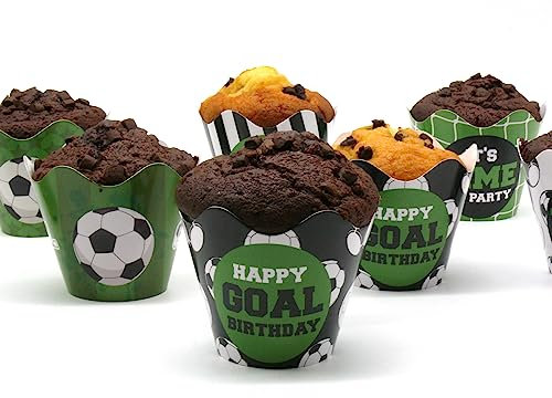 Nislai® Muffin Wrapper Soccer | Fussball Cupcake Deko | Topper Picker Fussball Geburtstag Party | Einschulung | 24 Stück mit 8 Designs