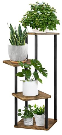 MUAEEOK Étagère d'angle d'intérieur métallique à 4 niveaux pour plantes, pour terrasse, jardin, salon, balcon, chambre à coucher, noir