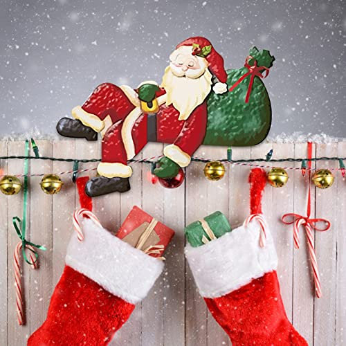 Weihnachtsdeko Weihnachtsmann Elch Zaun Deko Weihnachten Hofschild Gartenzaun Späher Ornament Weihnachten Gartendeko Wetterfest Weihnachts Yard Schilder Weihnachtszaun Dekor für Outdoor Garten (D)