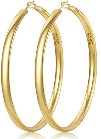 LOUMILEO Creolen Gold für Damen - Groß, Hypoallergen, 14K Gold, Leicht, 5mm Breit, 70mm - Goldene Ohrringe für Mädchen