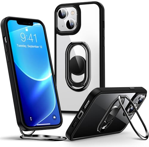 SHIELDS UP for iPhone 13 Case with Stand, Phone Case clear with Double Ring Holder【Adjustable & Fodable】 Shockproof Protective Cover for iPhone 13 6.1 inch - Clear Black