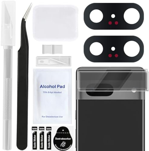 ZHUROUPU 2pcs Rückfahrkamera Glaslinsenabdeckung Ersatz für Google Pixel 7 6.3 “mit vorinstalliertem Klebstoff- und Professional Reparaturkit (6, 3 Zoll/schwarz)