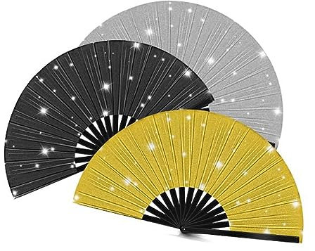 Cucioki Hand Fan Glitter Hand Fan Decorative Folding Fans with Bag for Women Club Dance