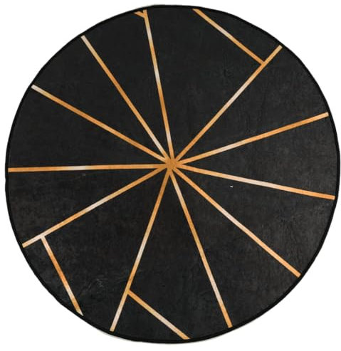 vidaXL Teppich, Waschbar Bodenteppich mit auffälligem Muster, Wohnzimmerteppich rutschfest Pflegeleicht, Kurzflor Matte Vorleger, Schwarz Golden Ø 120cm