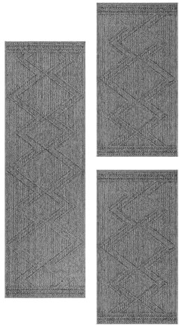 Carpetsale24 Bettumrandung Schlafzimmer 3 teilig Skandinavischer Teppich Grau Bettvorleger Schlafzimmer Bettset: 2 St. 80x150 cm | 1 St. 80x250 cm - Boho Stil Teppich Hoch-Tief Effekt Läufer Set