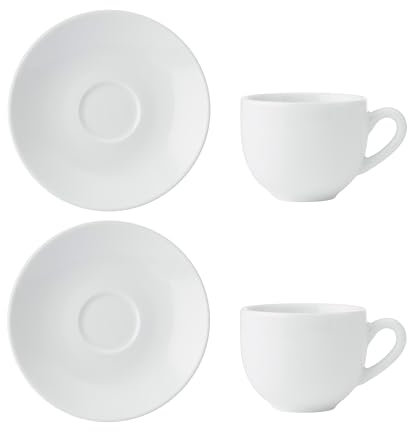 MIKASA Chalk Set of 2 Porcelain Espresso Cups and Saucers, 90ml, White
