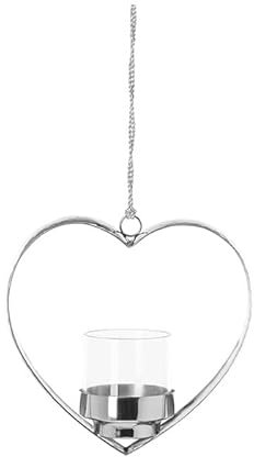 Fink Teelichthalter 15x6 cm in Herzform zum Aufhängen Edelstahl gehämmert