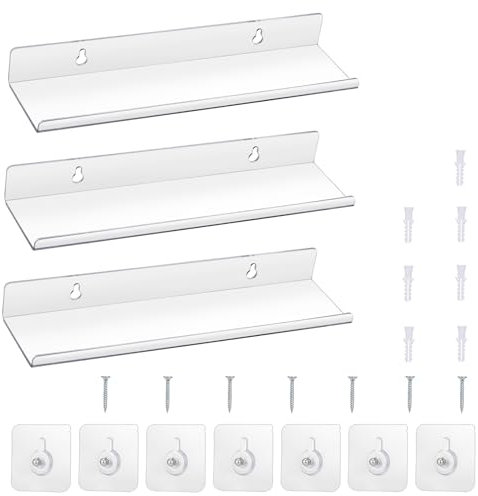 Zocipro 3pcs étagères Murales en Acrylique, 30 x 7,9 x 3,6 cm étagère en Acrylique Transparente sans Perçage pour Cadres Photos, étagères de Cuisine, étagères à épices, Bibliothèque