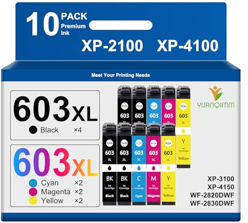 YUANQIMM 603XL Druckerpatronen Kompatibel für Epson 603 XL Tintenpatronen für XP-3105, XP-3100, XP-2150, XP-2100, XP-4100, XP-4150, WF-2830, WF-2810, WF-2835, WF-2850 (10 Pack)