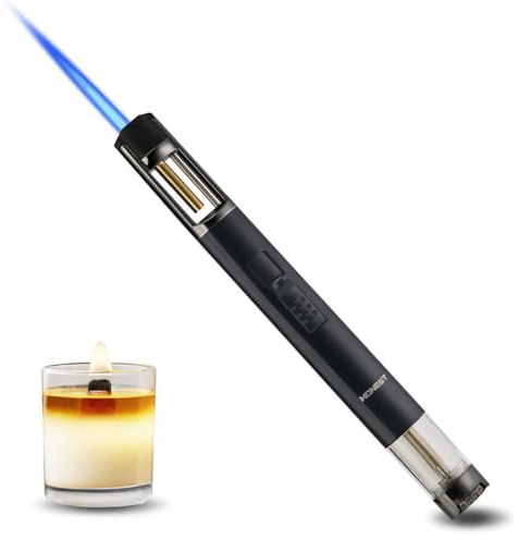 HONEST Butan-Feuerzeuge, nachfüllbar, einzelne Jet-Flamme für Kerzen, Grill, Camping, Silber (Black)
