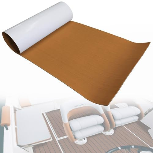 LJCSSD Boat Flooring Decking Sheet,Self-Adhesive Faux Teak Boat Deck Carpet,Non-Slip Pad Deck Boat Flooring,Teak Decking Sheet For Yacht Fishing Boat,240 * 120cm-Brown