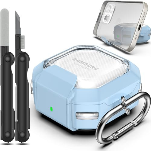 RFUNGUANGO [Verbesserte Version] Kohlefaser, Ständer Schutzhülle, Lock Design Hülle Passend Kompatibel mit Samsung Galaxy Buds 2 Pro/Buds Pro/Buds Live/Buds 2 hülle/Galaxy Buds FE (2023),Himmelblau