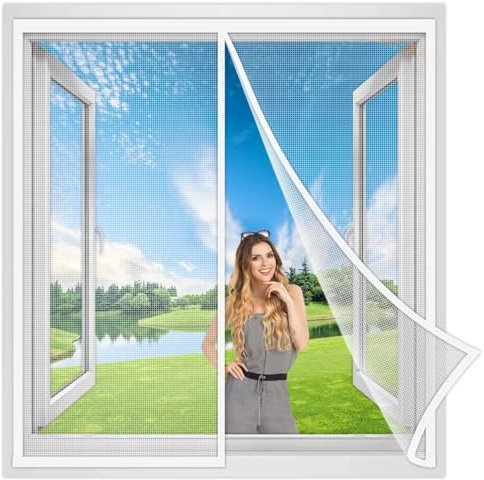 Magnetic Screen Window 110x70 cm, Self Sealing Screen Window, Heavy Duty Window Screen Magnetic Closure Keep Bugs Out, Retractable Screen Window Mesh Pet and Kid Friendly White, Reinforced