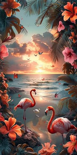 Flamingo Malen Nach Zahlen Erwachsene Groß (40X80CM Rahmenlos), Blume Malen Nach Zahlen Kinder AnfäNger DIY Handgemalt öLgemäLde Kit, Acrylfarben mit 3 Set Pinseln, für Room Zimmer Deko Aesthetic