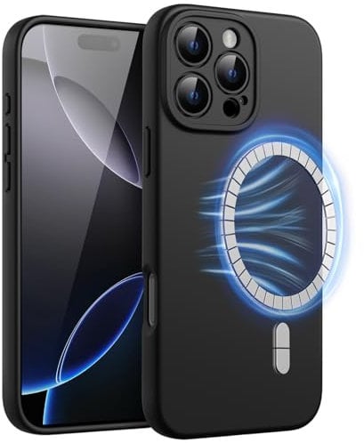 JETech Magnetic Silicone Case for iPhone 16 Pro Max 6.9-Inch, Compatible with MagSafe, Silky Soft Touch, Shock Absorbing Phone Cover with Camera Lens Full Protection (Black)