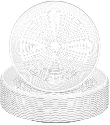 WYOMER Lot de 8 supports d'assiettes en plastique blanc de 25,4 cm, support spécial pour assiettes creuses en carton, imitation rotin tissé