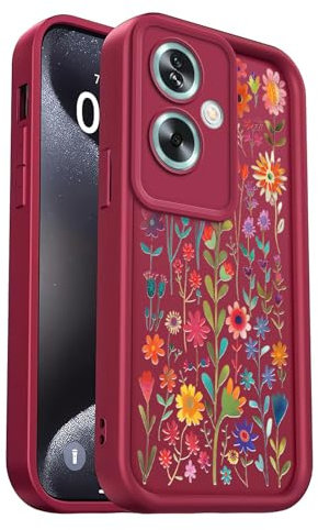 PanXCase Funda para OPPO A79 5G - Carcasa Silicona Delgada Suave Ligera Elegante Diseño, Protección Cámara Antichoque Antiarañazos Cover (Wine Red,Flowers)