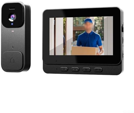 Smart Video Doorbell With Display, Wireless Doorbell Camera, 4.3 Inch Large Screen, Wireless Two Way Intercom, HD Video Monitor(Black)