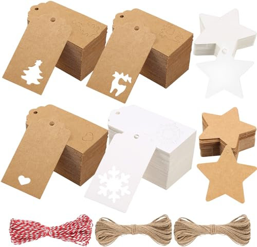 150 Stück Geschenkanhänger Weihnachten Kraftpapier Weihnachtsanhänger Papier mit 30m Schnur Braun Geschenkanhänger kraftpapier Blanko Anhänger Etiketten Weihnachten für Geschenk flaschen Stempel