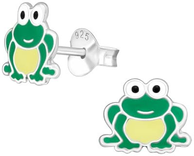 Monkimau Frosch Kinder Ohrringe | 925 Silber | Mädchen Ohrstecker Schmuck | Hypoallergen & Nickelfrei | Kinderohrringe Geschenkidee