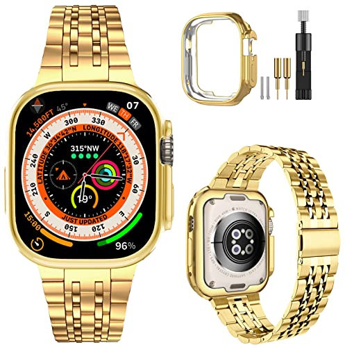 MioHHR Compatibile con il cinturino per Apple Watch 49 mm, cinturino in metallo solido in acciaio inossidabile per iWatch Ultra 2 1, per uomini