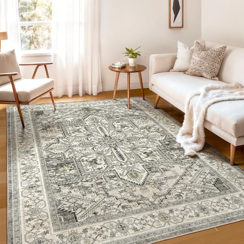WITSHOCK Teppich Wohnzimmer 180x270 cm: Waschbarer Boho, rutschfest, Kurzflor, Vintage Schlafzimmer, Teppich Küche Flur Esszimmer für Kinder & Haustiere Geeignet, Braun