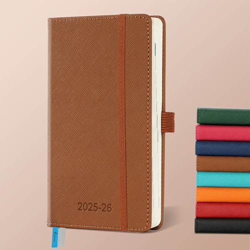 IN-LUXPRO Kalender 2025 2026 Wochenplaner,18-Monate Buchkalender (Jul.2025-Dez.2026) Monatskalender mit Ausgaben & Notizseiten A6(16.4 x 9.6 cm),mit Vegan-Leder & Notizseiten,Braun.