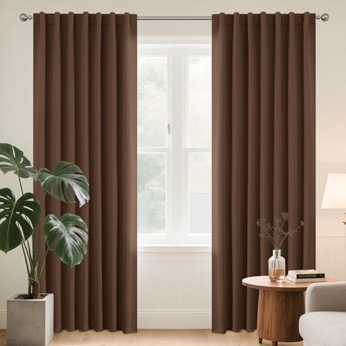 Joydeco Gardinen Blickdichte Vorhänge mit Schlaufen Verdeckten Khaki | 2er Set,H200 x B140 cm,Verdunklungsvorhänge für Schlafzimmer und Wohnzimmer,Hitzeschutz Thermovorhang,UV-schutz